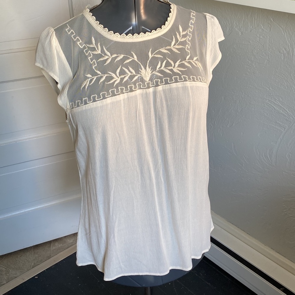 Vanity Tulle Lace Ecru Blouse Top Medium